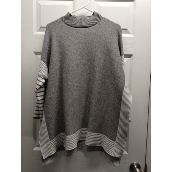 ChicWish SEE MEASUREMENTS Oversized Gray Striped Sleeve Slit Sides Sweater - Picture 1 of 5